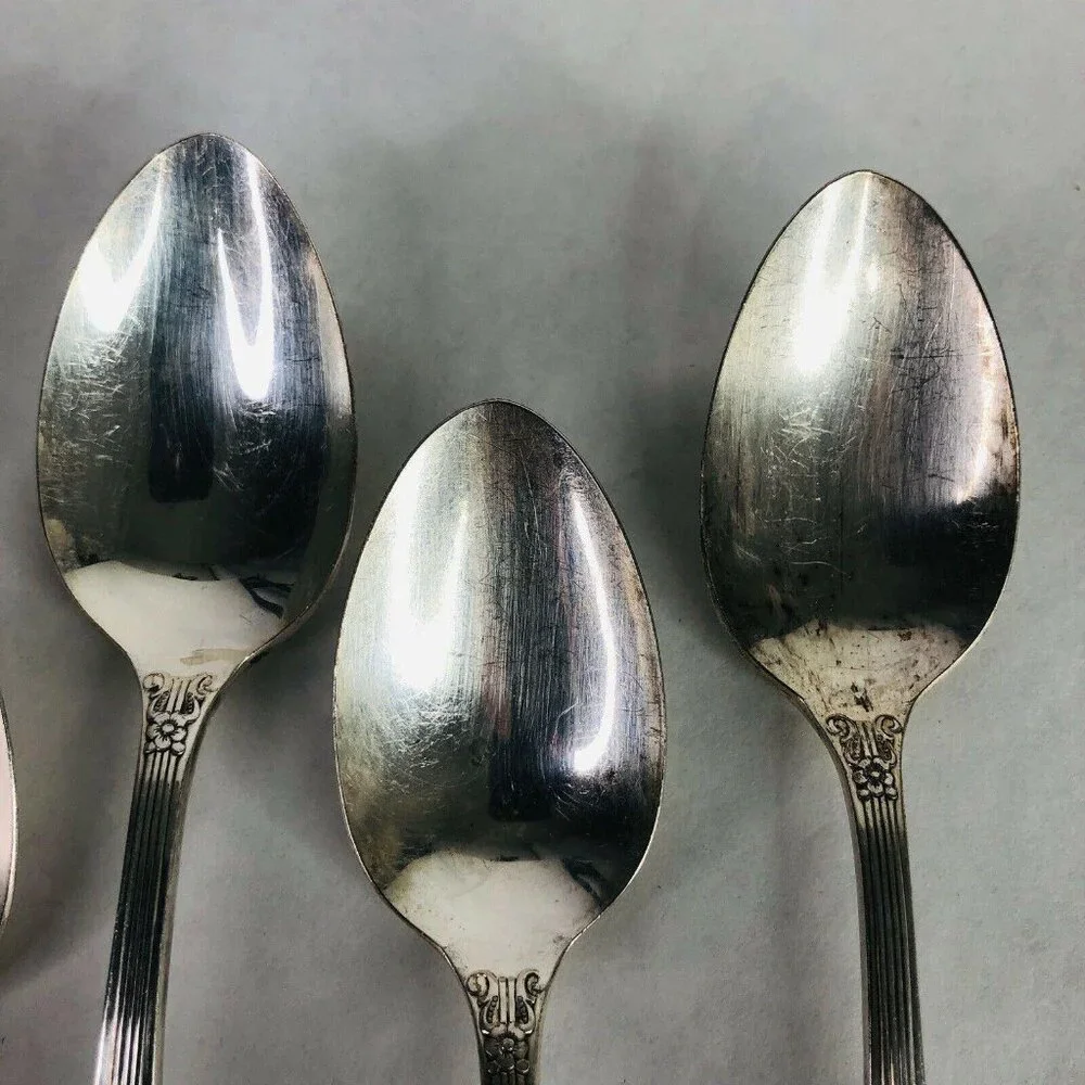 5‎ Teaspoons Wm A Rogers Oneida Sectional Lido Pattern Spoon Silverplate VTG Lot